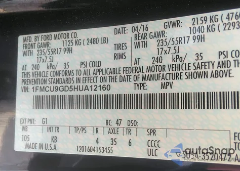 2017 Ford Escape Se z USA, uszkodzony, nr VIN 1FMCU9GD5HUA12160